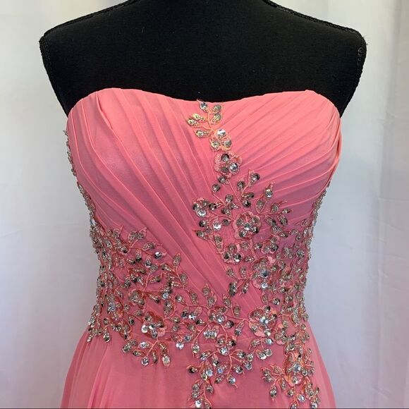 Anna Rose gorgeous pink sleeveless sequin beaded sweetheart prom bridesmaid gown - Picture 4 of 15